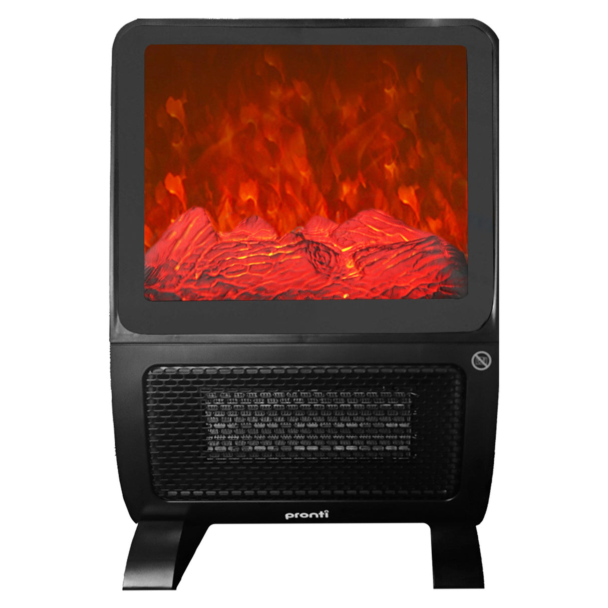 Flame effect lighting glowing on portable electric room heater