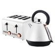 Matching white kettle and 4 slice toaster set with rose gold trim