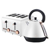 Matching white kettle and 4 slice toaster set with rose gold trim