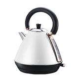 White 1.7 litre kettle with rose gold trim and pull up lid