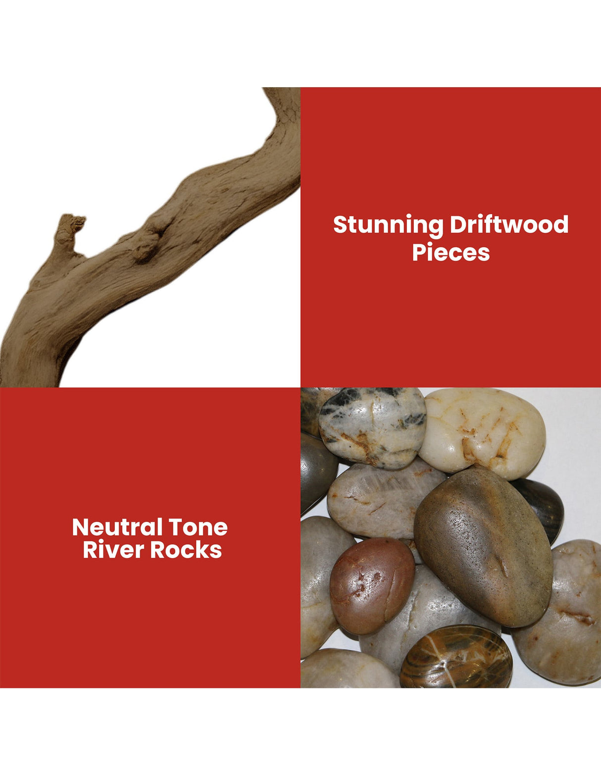 Full contents of the driftwood and river rock fireplace accessory kit