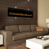 Coastal styled 188 cm linear electric fireplace with driftwood media kit