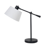 Adjustable black metal table lamp with white linen shade - view 1