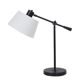 Adjustable black metal table lamp with white linen shade - view 1