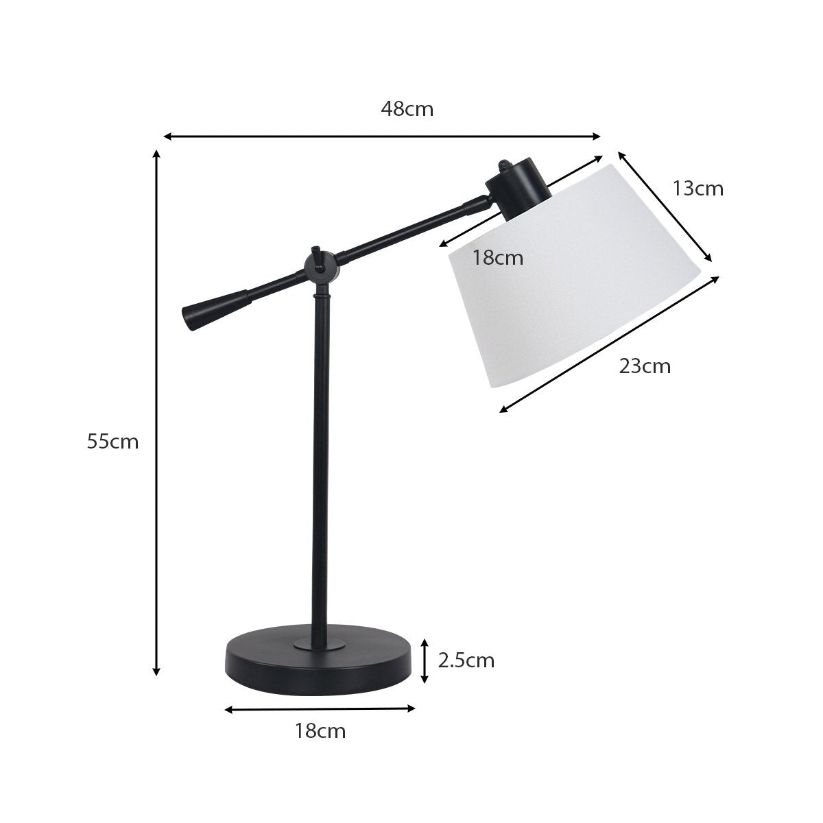 Adjustable black metal table lamp with white linen shade - view 2