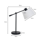 Adjustable black metal table lamp with white linen shade - view 2