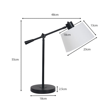 Adjustable black metal table lamp with white linen shade - view 2