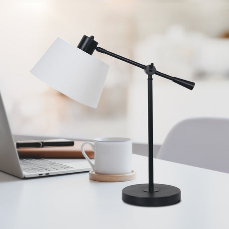 Adjustable black metal table lamp with white linen shade - view 9