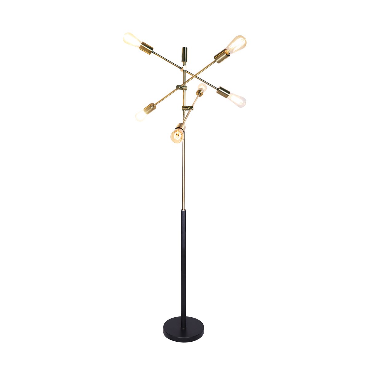 Six light Sputnik floor lamp in antique brass