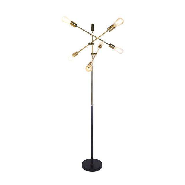 Six light Sputnik floor lamp in antique brass