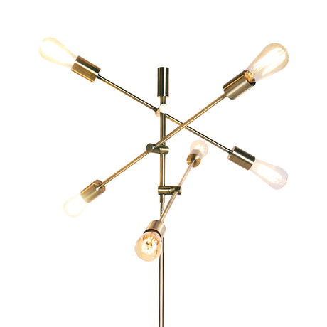 Six light Sputnik floor lamp in antique brass