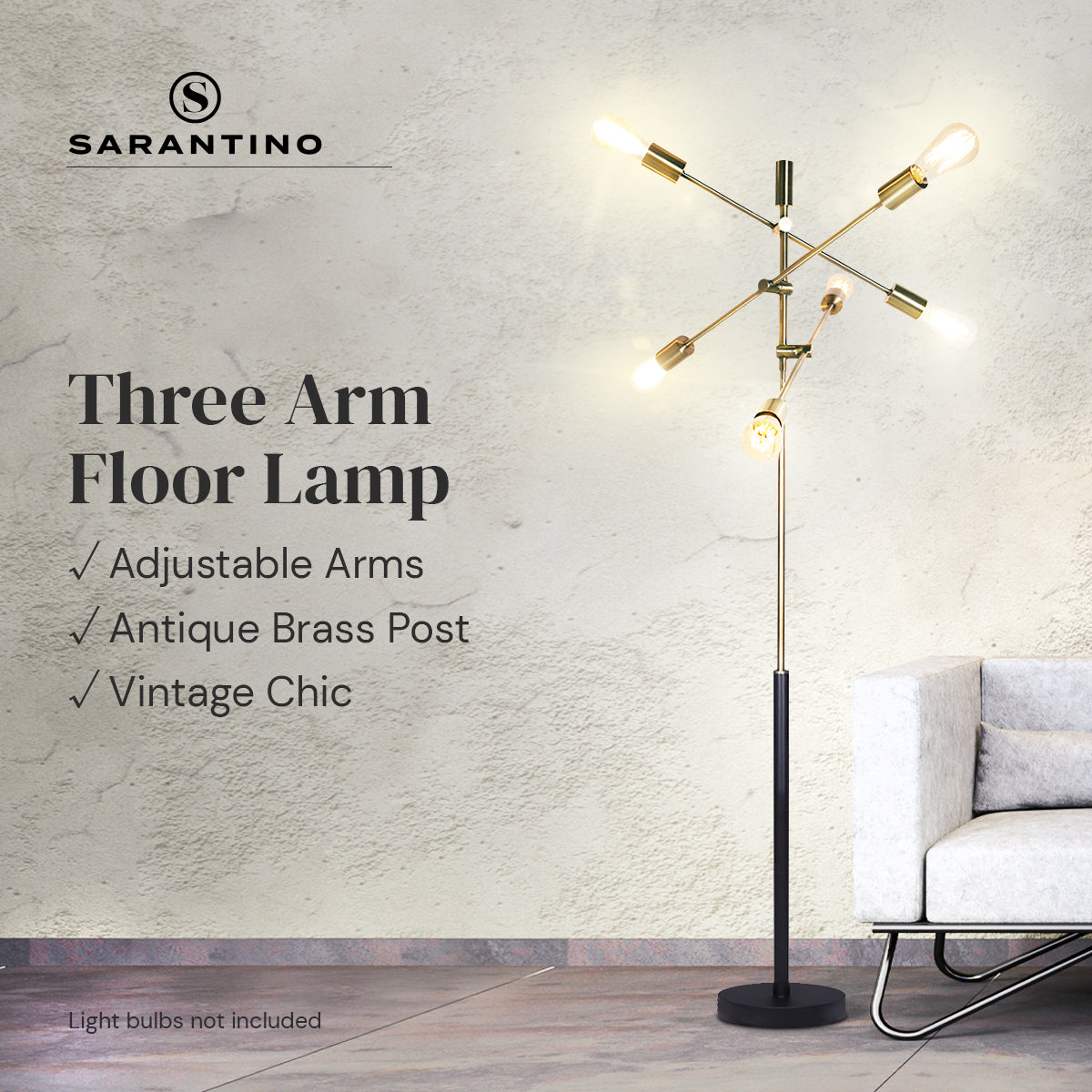 Six light Sputnik floor lamp in antique brass