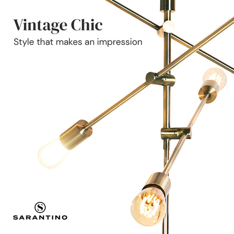 Six light Sputnik floor lamp in antique brass