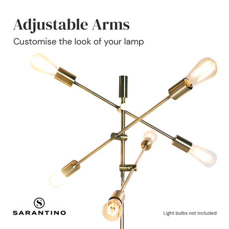 Six light Sputnik floor lamp in antique brass