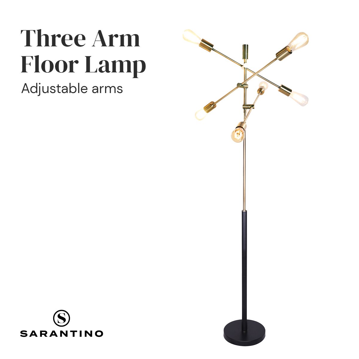 Six light Sputnik floor lamp in antique brass