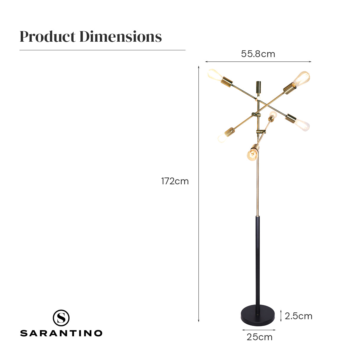 Six light Sputnik floor lamp in antique brass