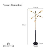 Six light Sputnik floor lamp in antique brass