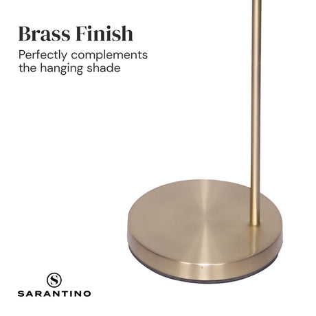 Modern arc floor lamp with brass finish and white drum shade