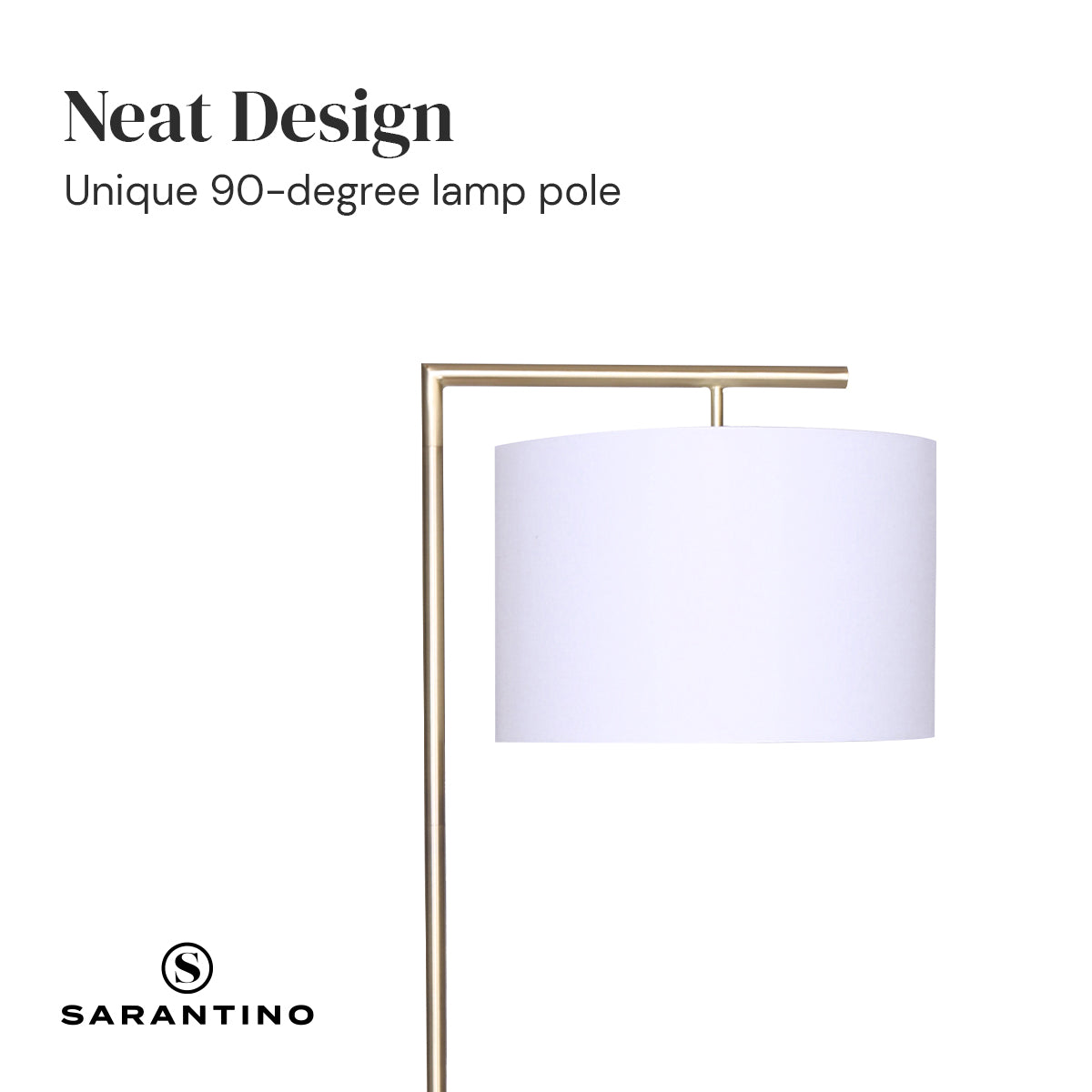 Modern arc floor lamp with brass finish and white drum shade