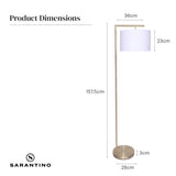 Modern arc floor lamp with brass finish and white drum shade