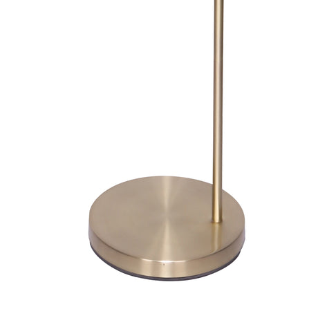Modern arc floor lamp with brass finish and white drum shade