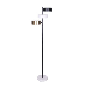 Mid century tree floor lamp with three shades in black, white and gold