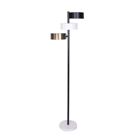 Mid century tree floor lamp with three shades in black, white and gold