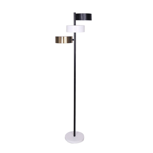 Mid century tree floor lamp with three shades in black, white and gold