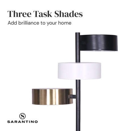 Mid century tree floor lamp with three shades in black, white and gold