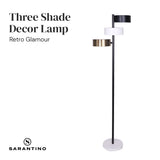 Mid century tree floor lamp with three shades in black, white and gold