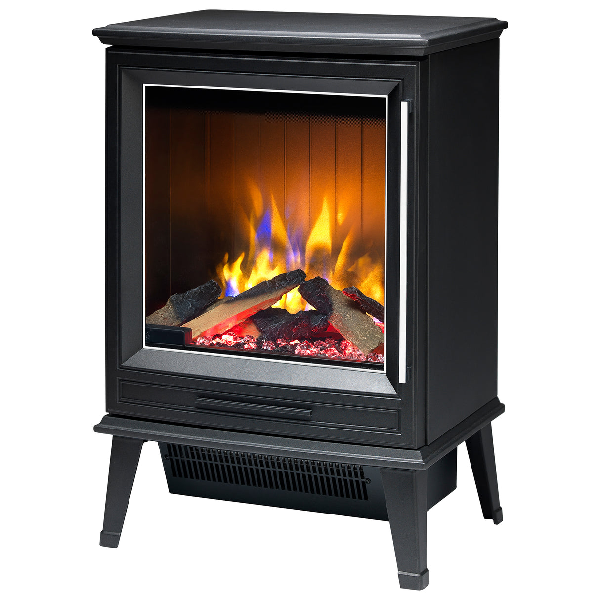 Front view of compact electric stove with working door and glass panel