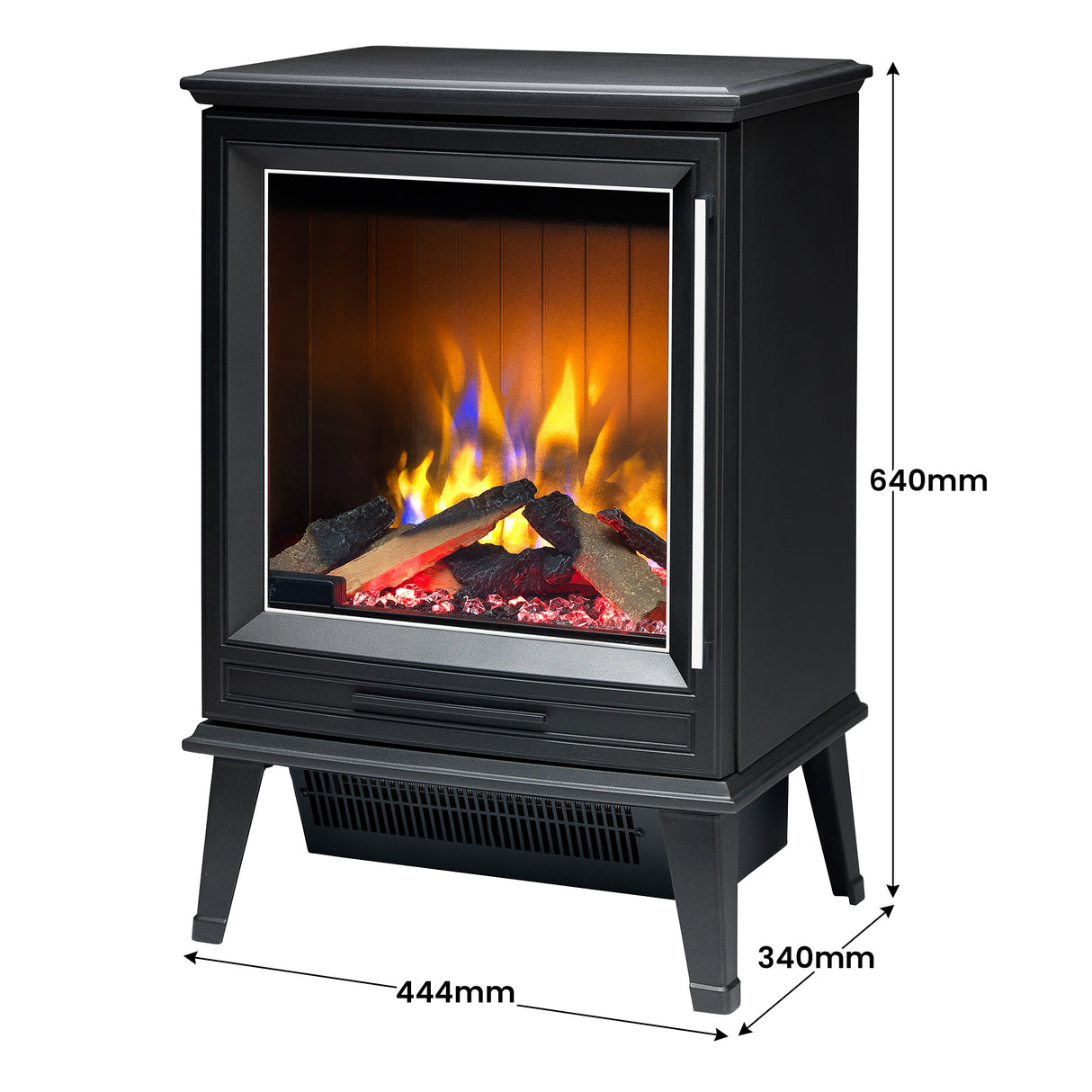 Close up of the three dimensional flame effect over the log style fuel bed