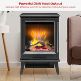 Side profile of matte black freestanding electric fire stove