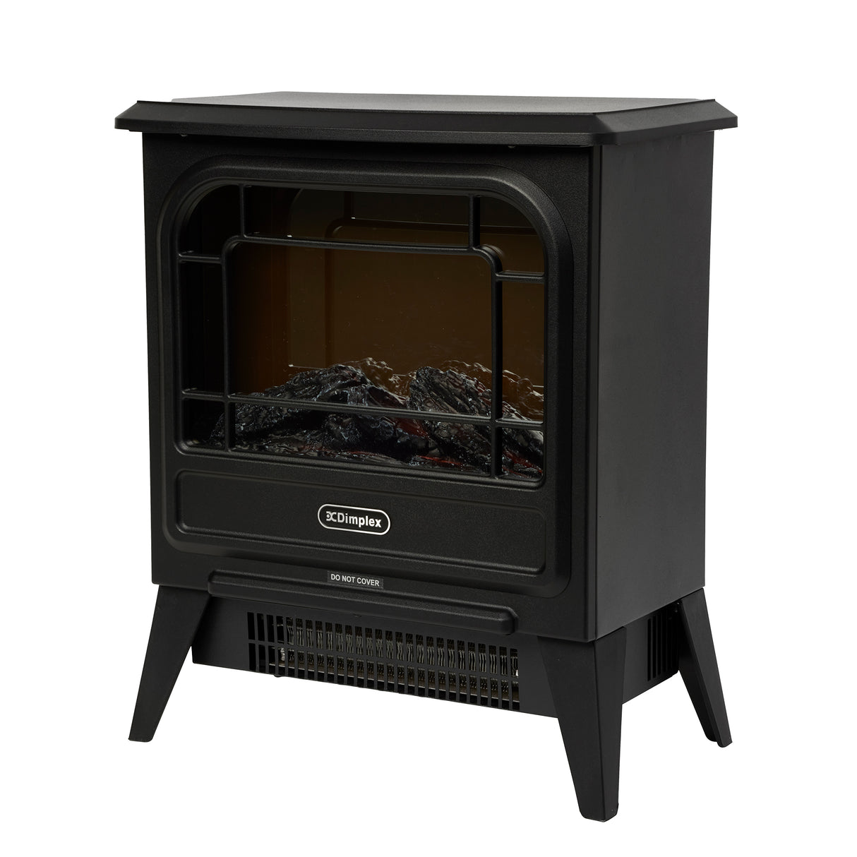 Rear view of portable electric fire stove showing controls and heat settings