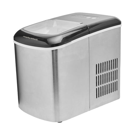 Ice maker with clear lid open showing the ice bin