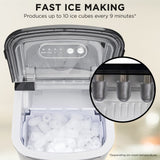 Side view of the stainless steel countertop ice machine