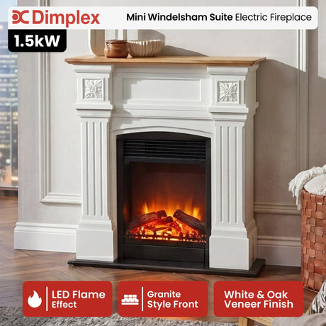 Front view of 1.5 kW electric fireplace suite measuring 85 cm wide