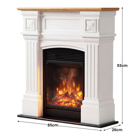 Close up of LED flame effect behind the glass of the fireplace suite