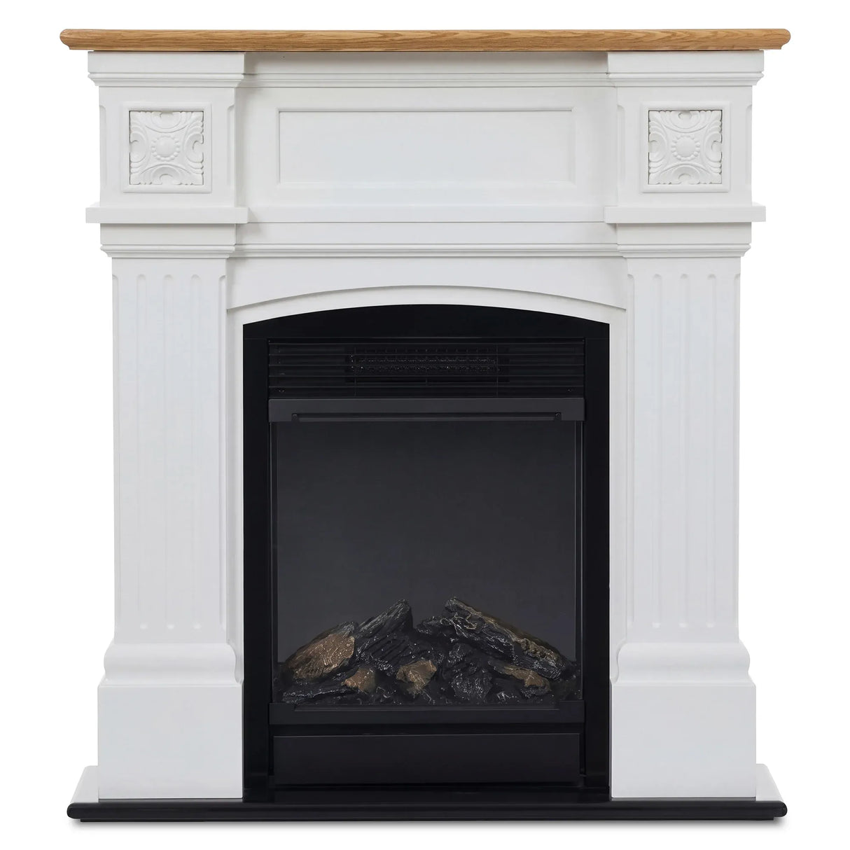 Side profile of fireplace suite measuring 26 cm deep and 93 cm tall