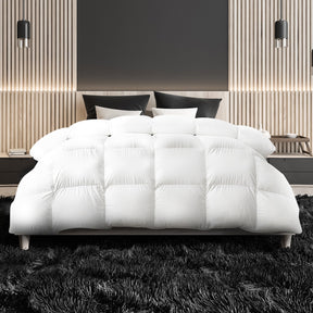 Sevenhill 500gsm duck down feather quilt in queen with soft cotton cover on a styled bed