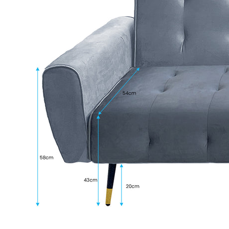 Sarantino Ava Light Grey Velvet Sofa Bed