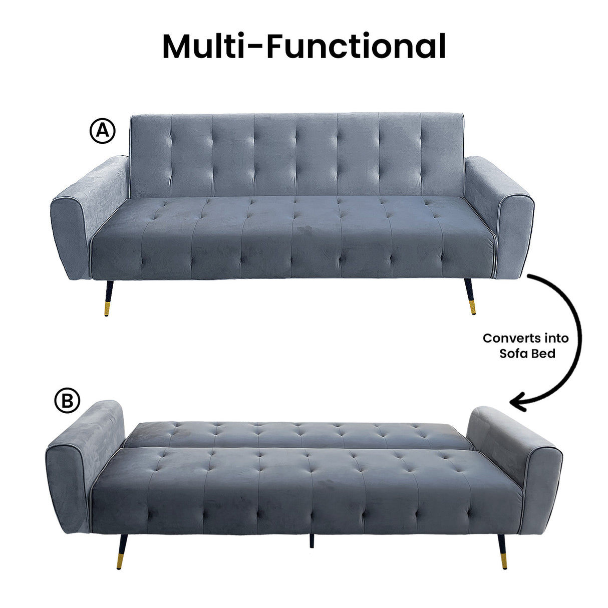 Sarantino Ava Light Grey Velvet Sofa Bed