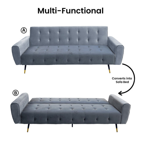 Sarantino Ava Light Grey Velvet Sofa Bed