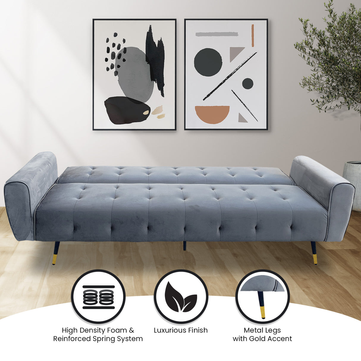 Sarantino Ava Light Grey Velvet Sofa Bed