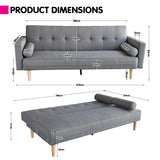 Sarantino MADISON 3-Seater Sofa Bed — Light Grey Linen, Modern Design — Allure Home Collections