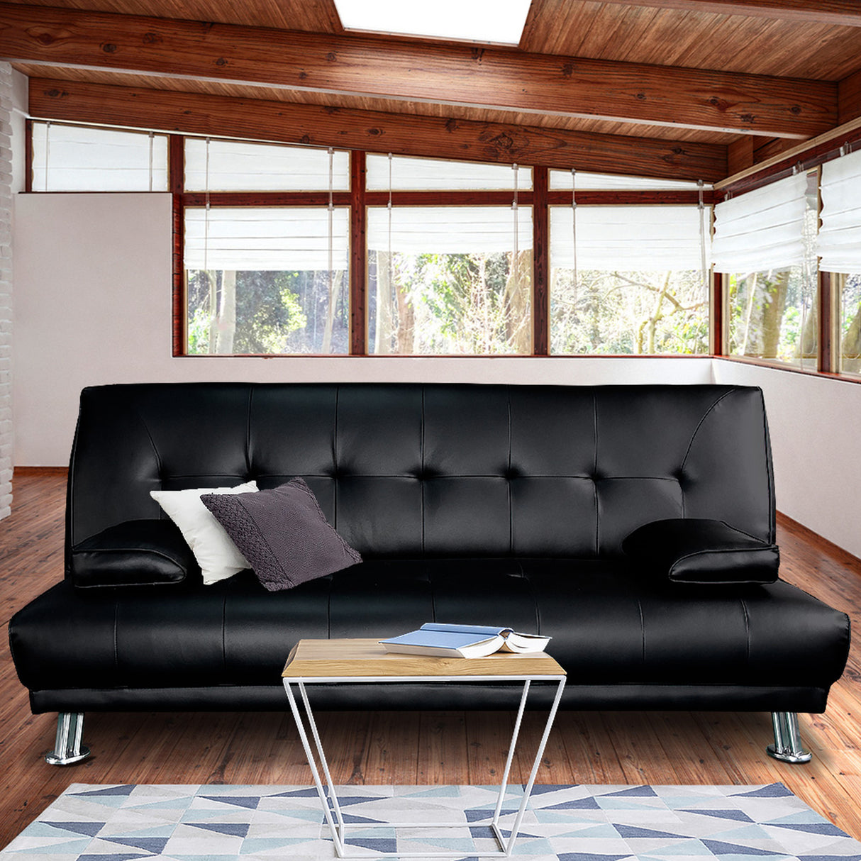 Sarantino Manhattan Sofa Bed - Black Faux Leather