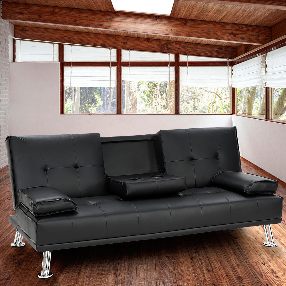 Sarantino Rochester Black Faux Leather Sofa Bed