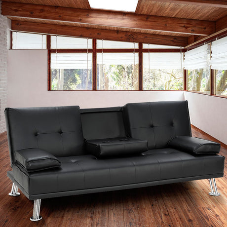 Sarantino Rochester Black Faux Leather Sofa Bed