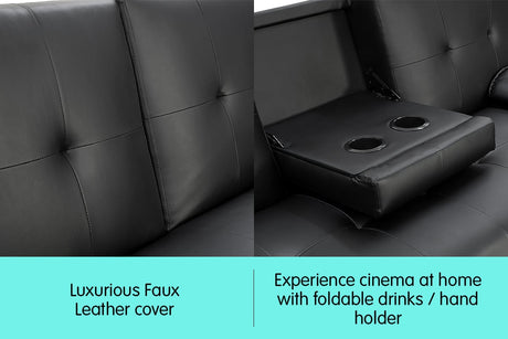 Sarantino Rochester Black Faux Leather Sofa Bed