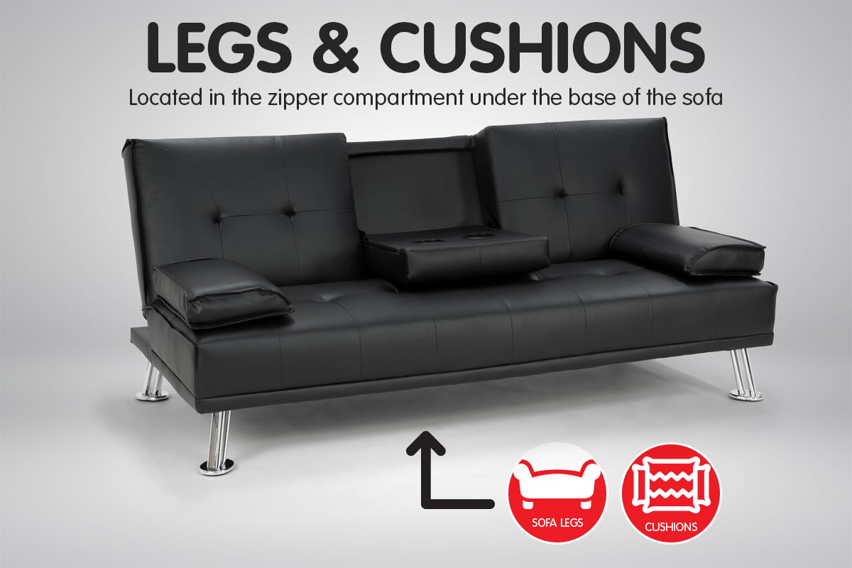 Sarantino Rochester Black Faux Leather Sofa Bed